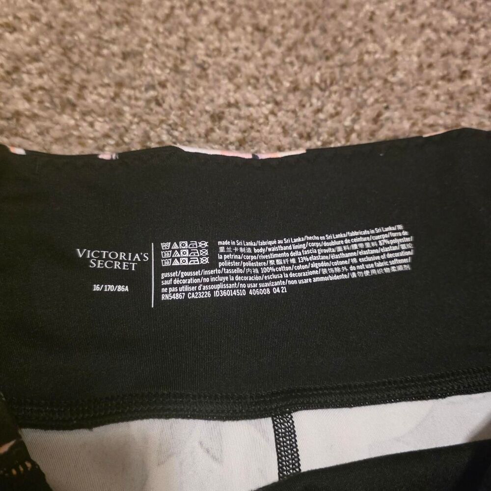Victoria's Secret Pink Floral Black Leggings Womens XL 16 Activewear - Picture 2 of 2